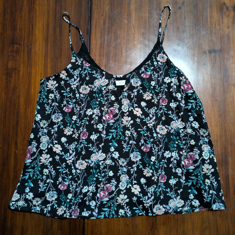 Lush black floral spaghetti strap tank with keyhole (Size Extra Small)